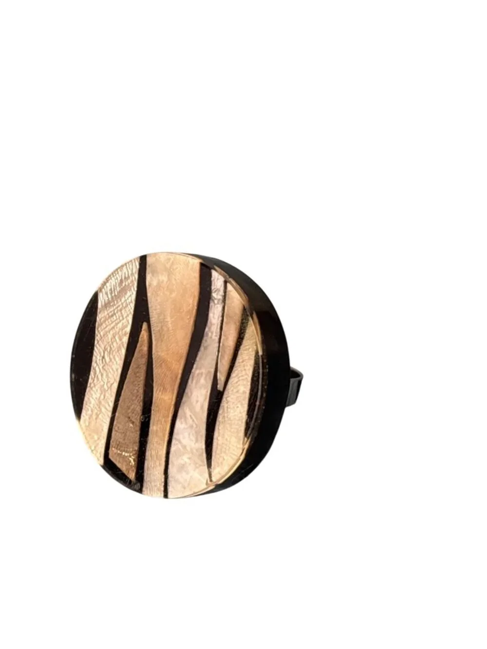 Round Plastic Statement Ring Adjustable Abstract Neutral